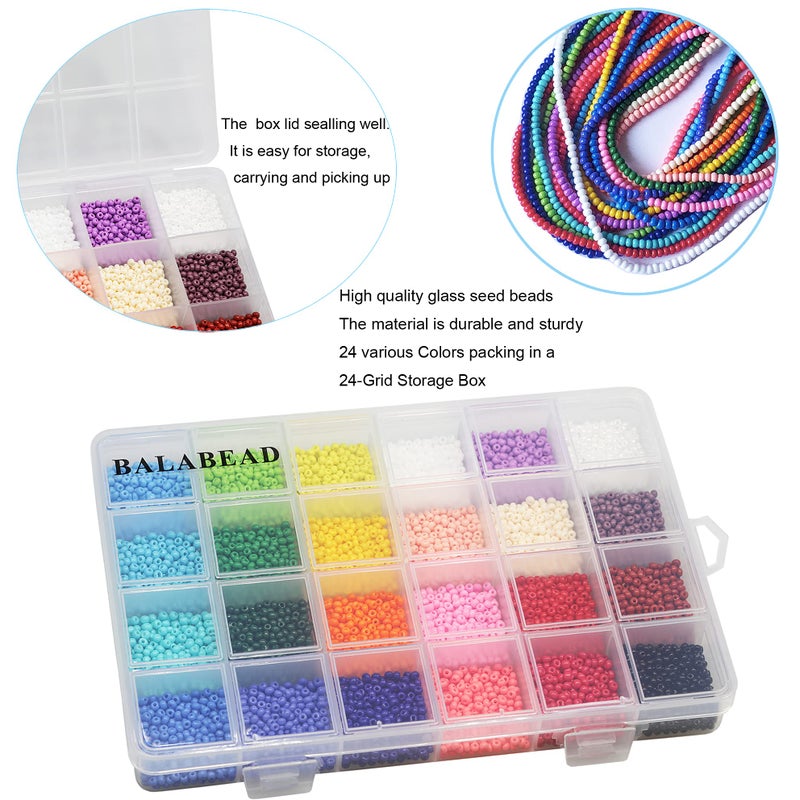 BALABEAD 3mm Round Size Almost Uniform Glass Seed Beads with Beading Kit, About 7800pcs in Box 24 Multicolor Assortment Size 8/0 Craft Seed Beads for Jewelry Making,(about 325pcs/Color, 24 Colors) - Image 5